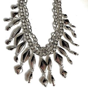 NWT Silver Beaded Tassel Statement Necklace